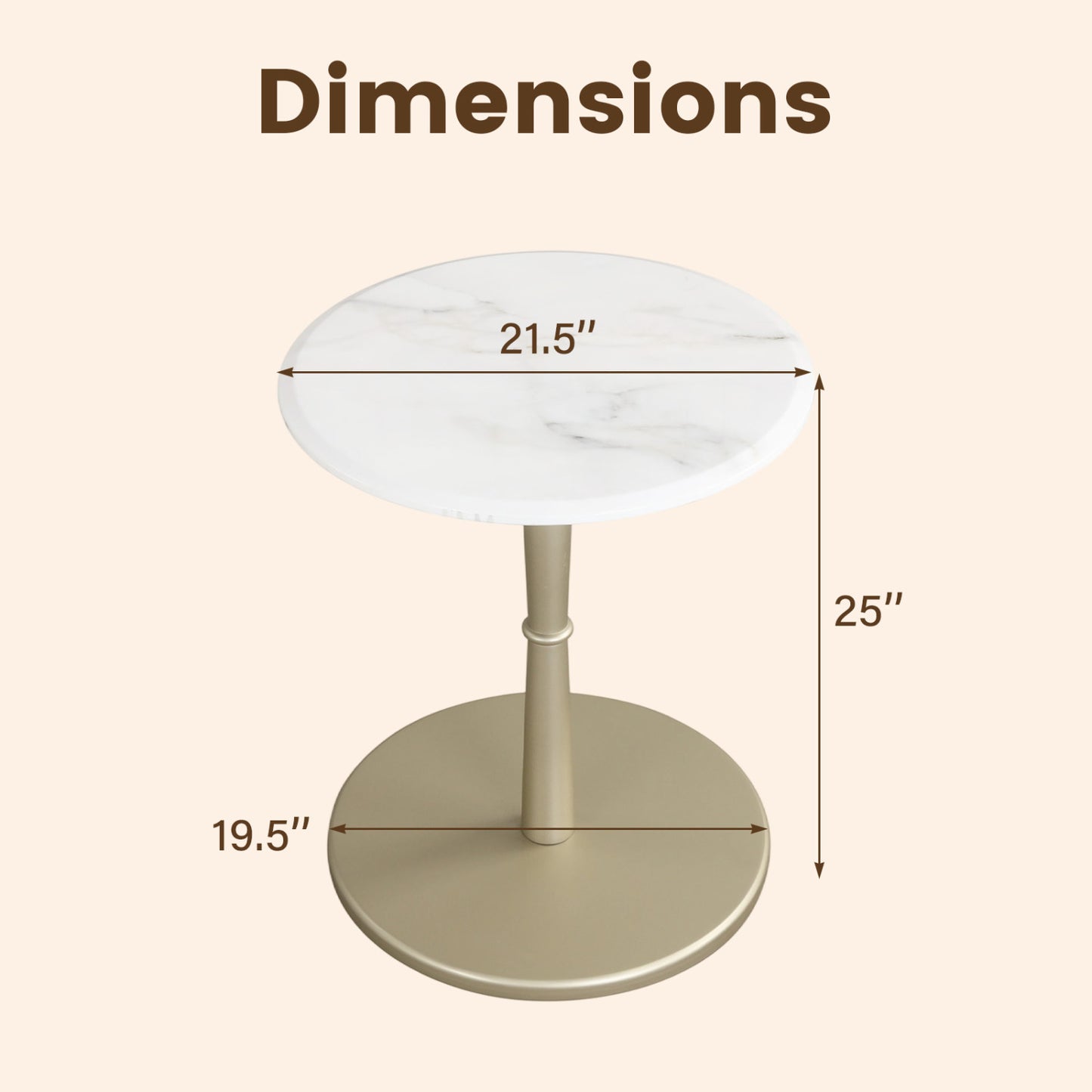 Round Marble Side Table with Stone Finish and Wooden Base for Small Spaces