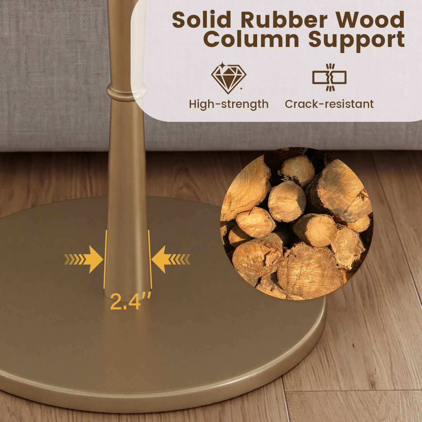 Round Marble Side Table with Stone Finish and Wooden Base for Small Spaces