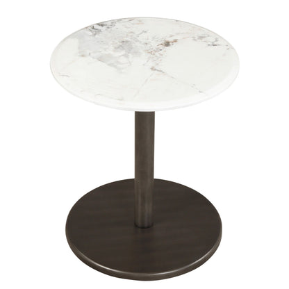Round Marble Side Table Pedestal End Table with Stone Finish and Wooden