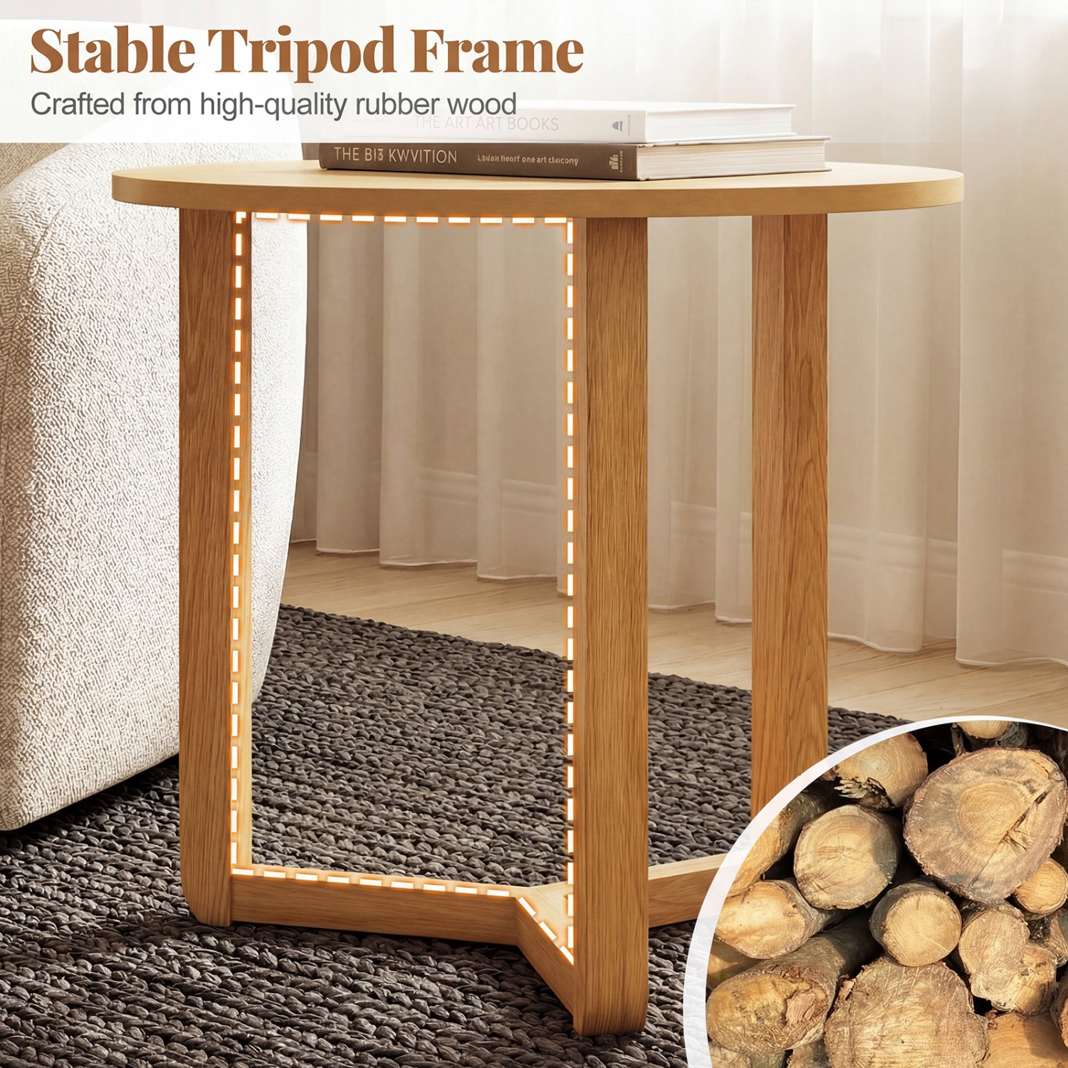 Round Nesting Coffee Table Set of 2 Wood Nesting End Tables with Thickened Top