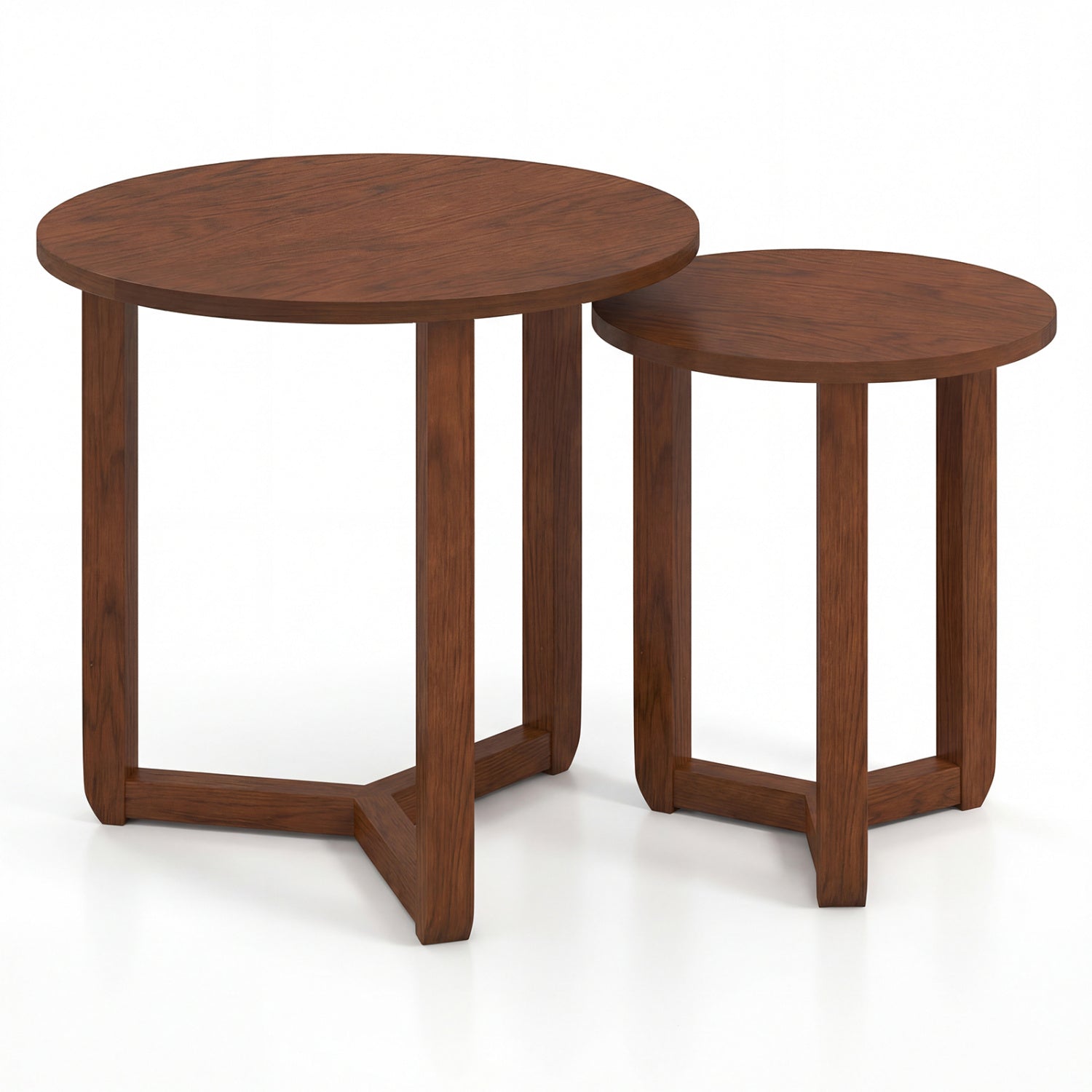 Round Nesting Coffee Table Set of 2 Wood Nesting End Tables with Thickened Top