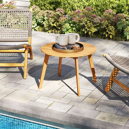 Round Outdoor Acacia Wood Side Table with Slatted Tabletop