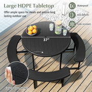 Round Picnic Table Bench Set with 4 Benches and Umbrella Hole for Patio Lawn-Black