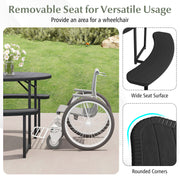 Round Picnic Table Bench Set with 4 Benches and Umbrella Hole for Patio Lawn-Black