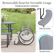 Round Picnic Table Bench Set with 4 Benches and Umbrella Hole for Patio Lawn-Gray