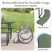 Round Picnic Table Bench Set with 4 Benches and Umbrella Hole for Patio Lawn-Green