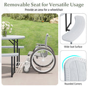 Round Picnic Table Bench Set with 4 Benches and Umbrella Hole for Patio Lawn-White