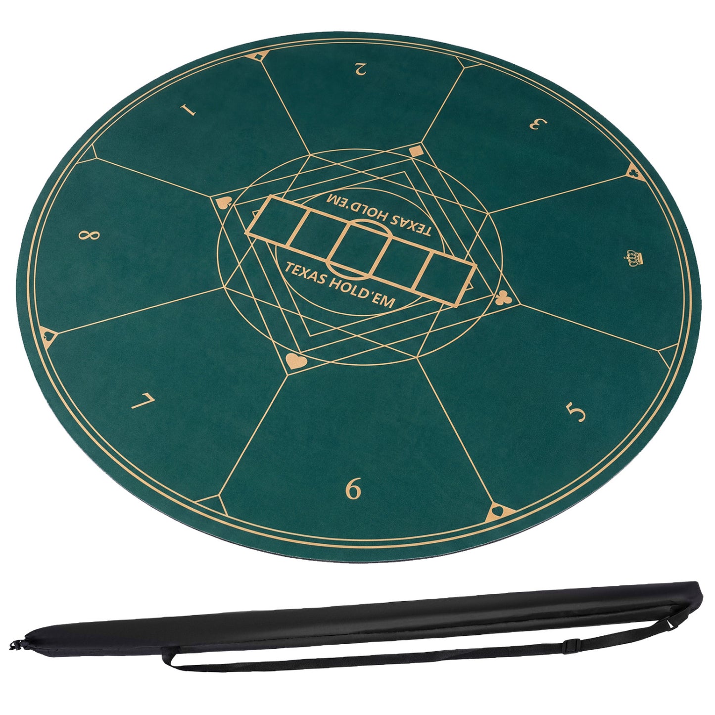 Round Poker Mat for Texas Hold'em 55 inch Portable Foldable Anti-Slip Rubber Base Table Layout
