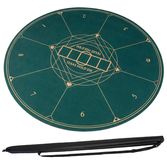 Round Poker Mat for Texas Hold'em 55 inch Portable Foldable Anti-Slip Rubber Base Table Layout