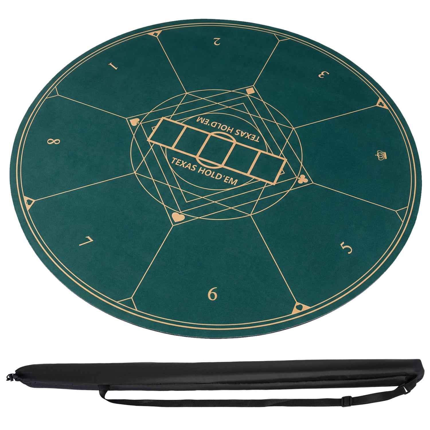 Round Poker Mat for Texas Hold'em 47" with Carrying Bag for 8-Player