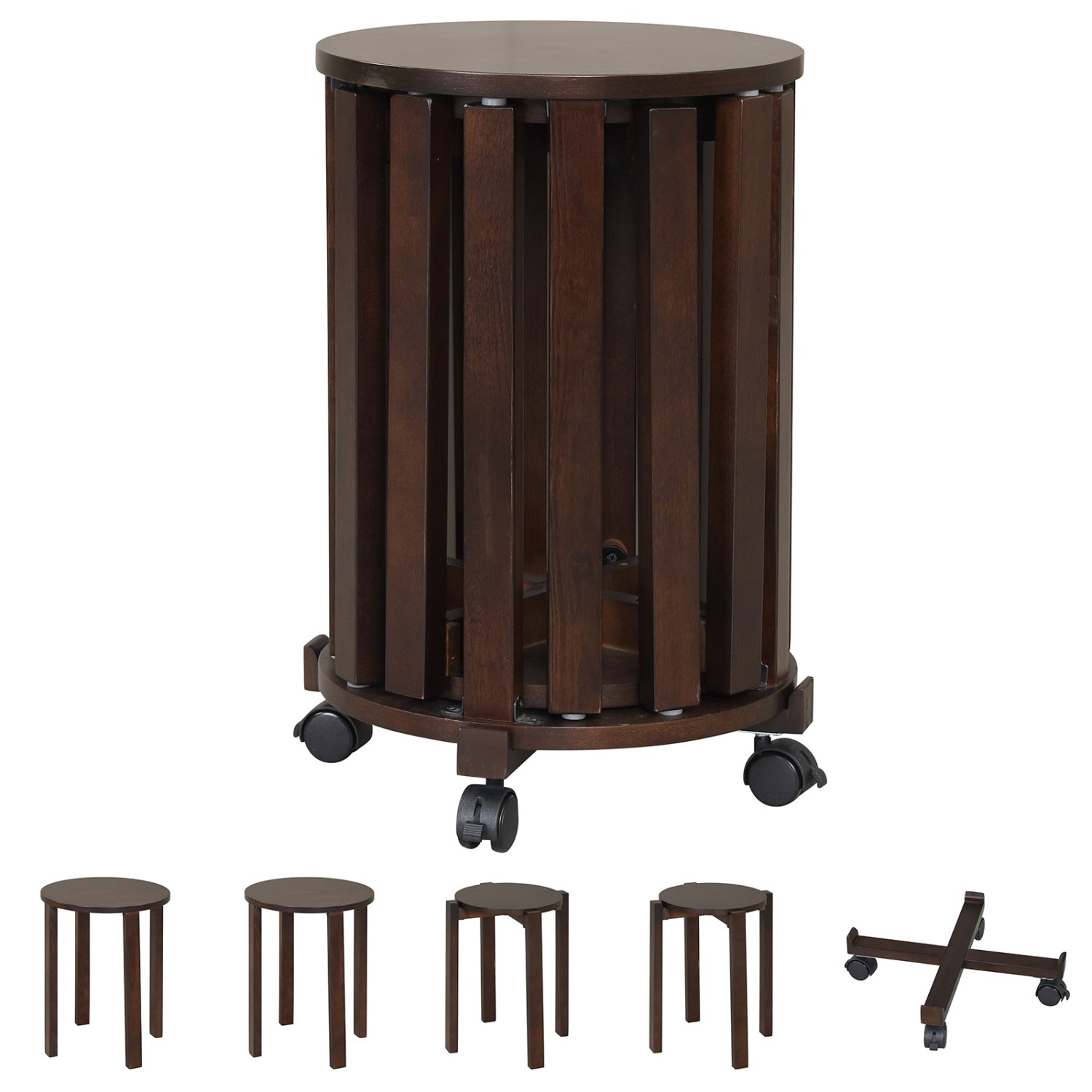 Round Portable Wood Nesting Stools with Locking Casters