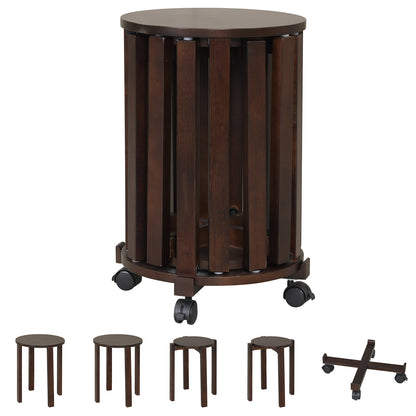 Round Portable Wood Nesting Stools with Locking Casters