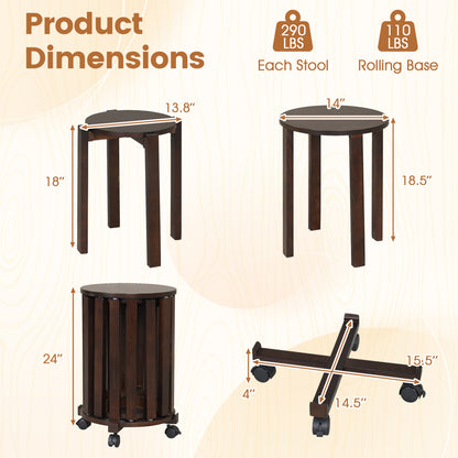 Round Portable Wood Nesting Stools with Locking Casters