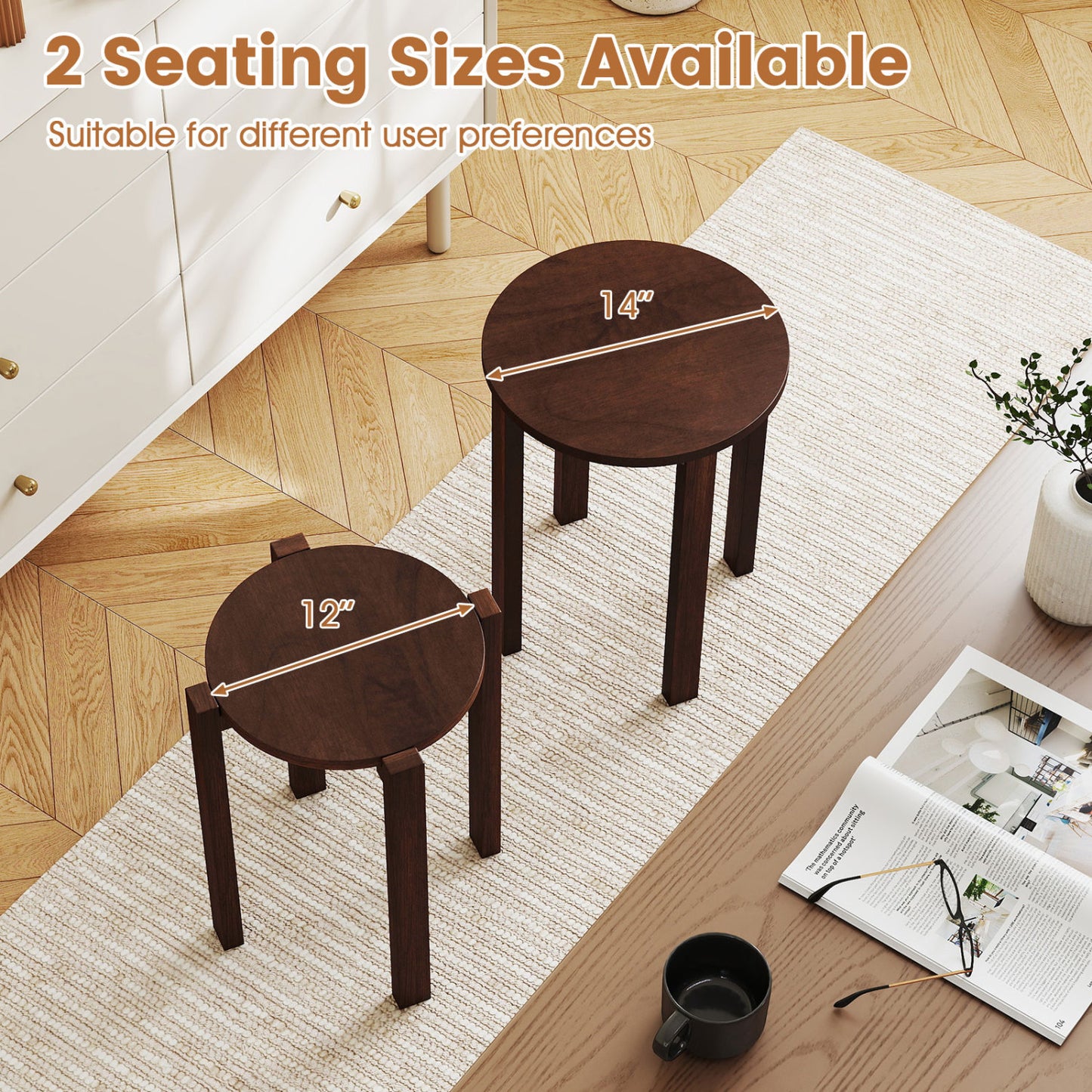 Round Portable Wood Nesting Stools with Locking Casters