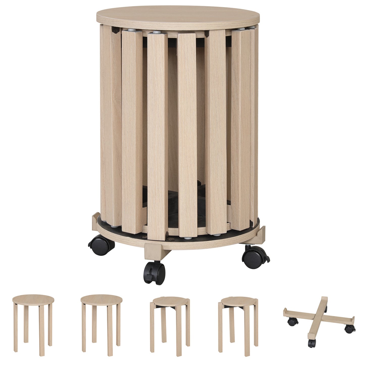 Round Portable Wood Nesting Stools with Locking Casters