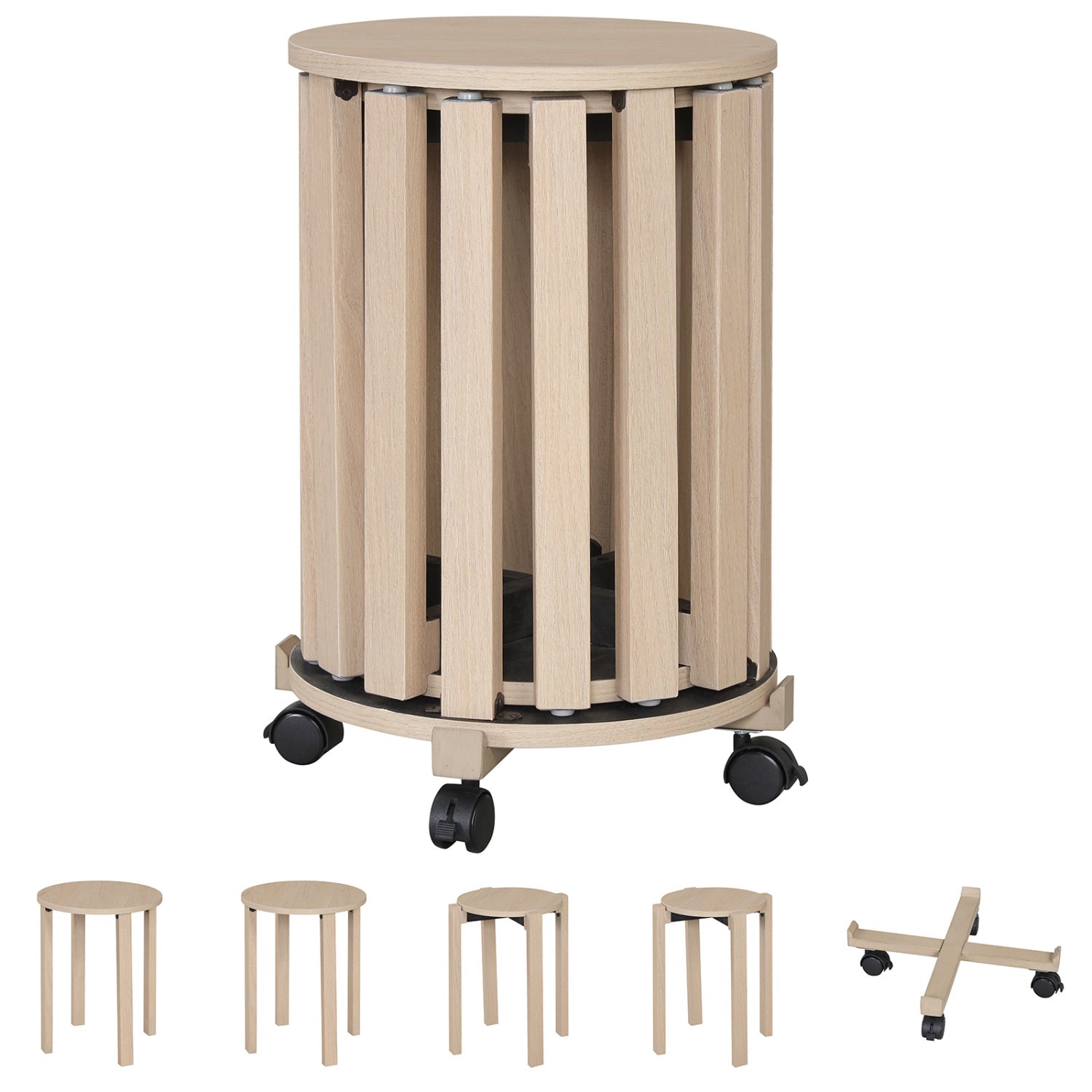 Round Portable Wood Nesting Stools with Locking Casters