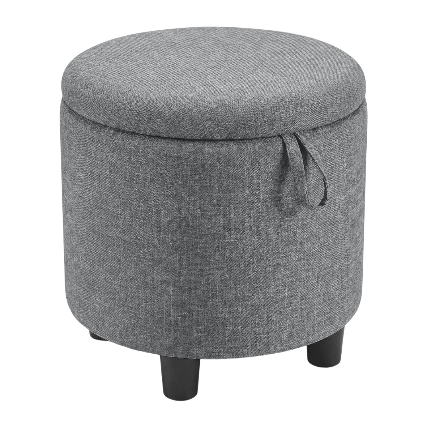 Round Storage Ottoman Linen Fabric Upholstered Footrest Stool-Gray