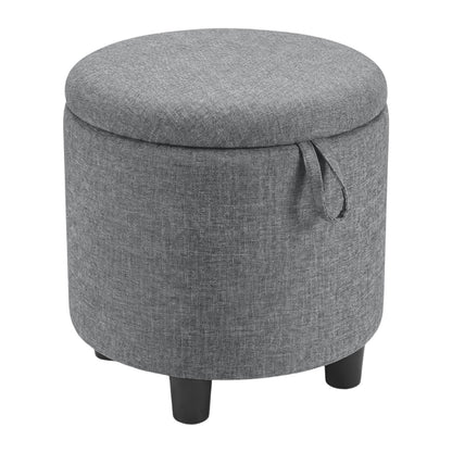 Round Storage Ottoman Linen Fabric Upholstered Footrest Stool-Gray