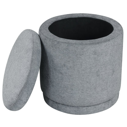 Round Storage Ottoman Foot Rest with Removable Lid and Acacia Wood Frame