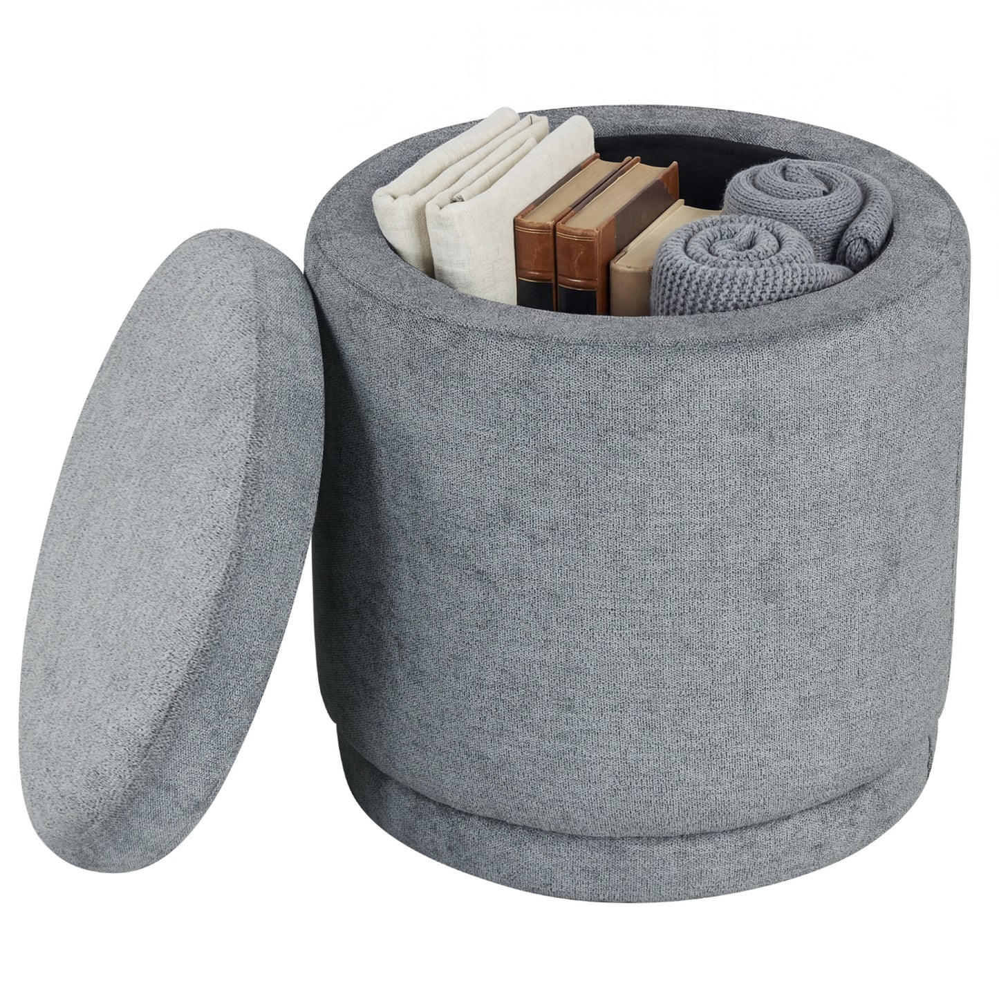 Round Storage Ottoman Foot Rest with Removable Lid and Acacia Wood Frame