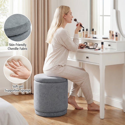 Round Storage Ottoman Foot Rest with Removable Lid and Acacia Wood Frame