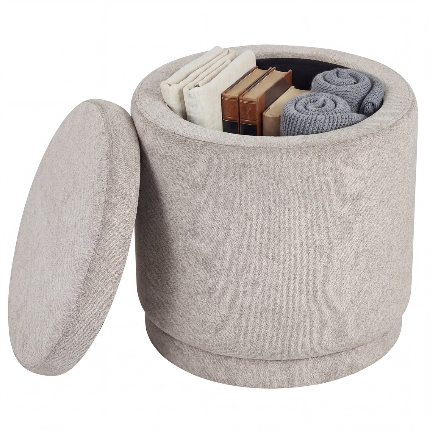 Round Storage Ottoman Foot Rest with Removable Lid and Acacia Wood Frame