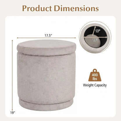 Round Storage Ottoman Foot Rest with Removable Lid and Acacia Wood Frame