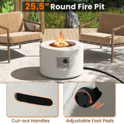 Round Terrazzo Propane Gas Fire Pit with Hideaway Tank Holder and Lava Rocks