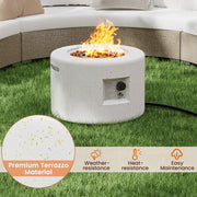 Round Terrazzo Propane Gas Fire Pit with Hideaway Tank Holder and Lava Rocks