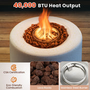 Round Terrazzo Propane Gas Fire Pit with Hideaway Tank Holder and Lava Rocks