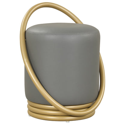 Round Vanity Stool with Gold Halo Design - Faux Leather