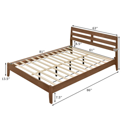 Queen Size Wood Platform Bed Frame with Slat Headboard