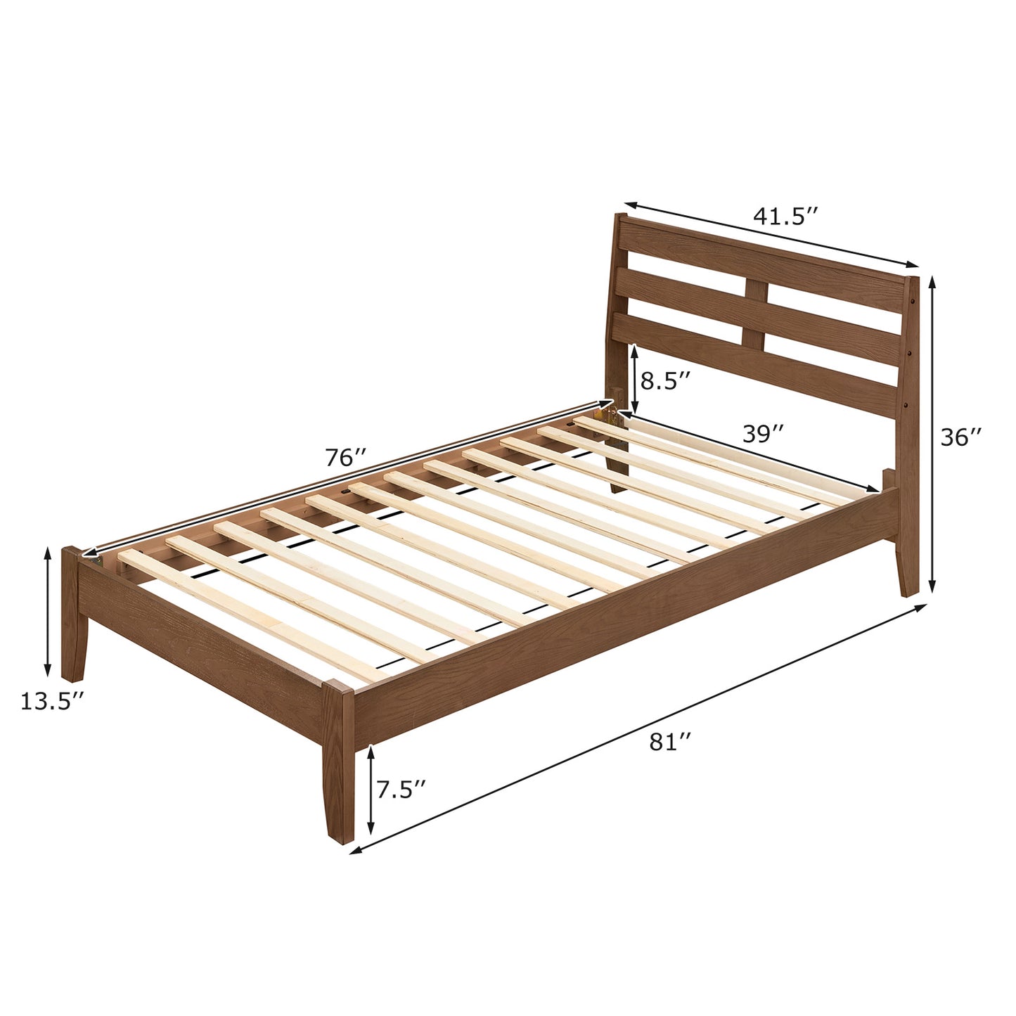 Twin Size Wood Platform Bed Frame with Slat Headboard