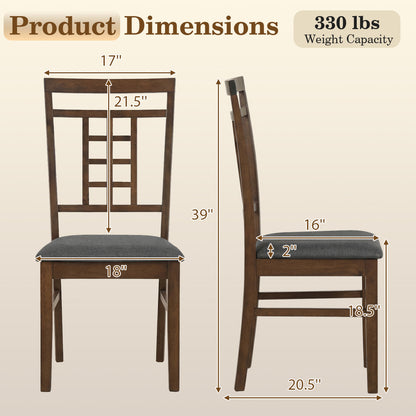 Rubber Wood Dining Chairs Set of 2 with Lattice Back