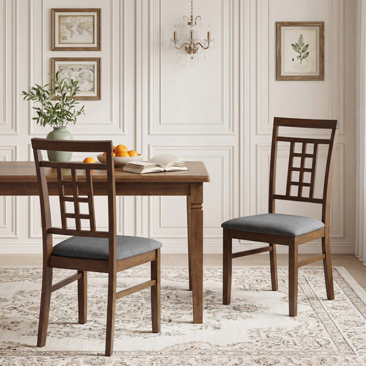 Rubber Wood Dining Chairs Set of 4 with Lattice Back