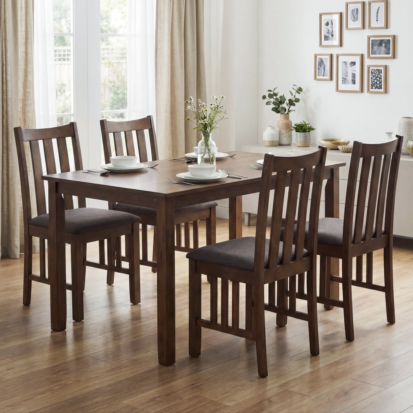 Rubber Wood Dining Chairs Side Chairs Set of 2 with Slat Back