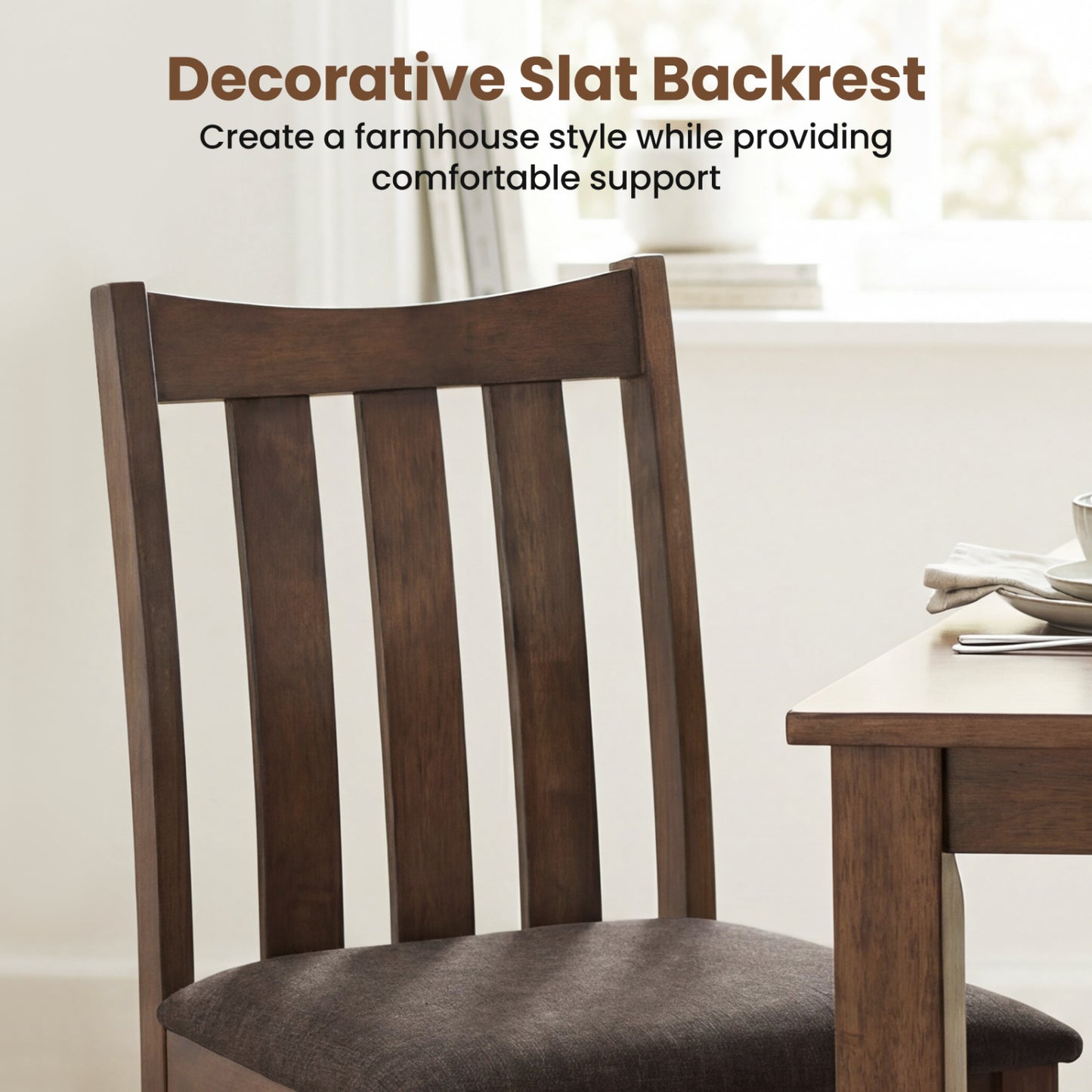 Rubber Wood Dining Chairs Side Chairs Set of 2 with Slat Back