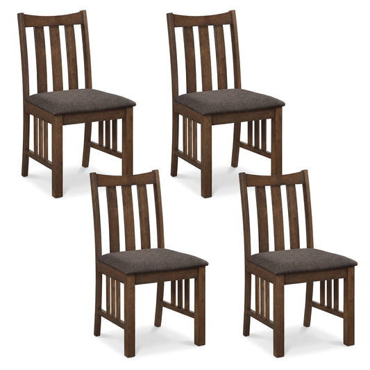 Rubber Wood Dining Chairs Side Chairs Set of 4 with Slat Back