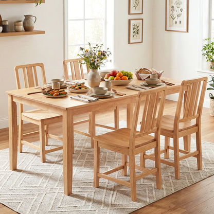 Rubber Wood Dining Chairs Set of 4 with Hollowed Backrest