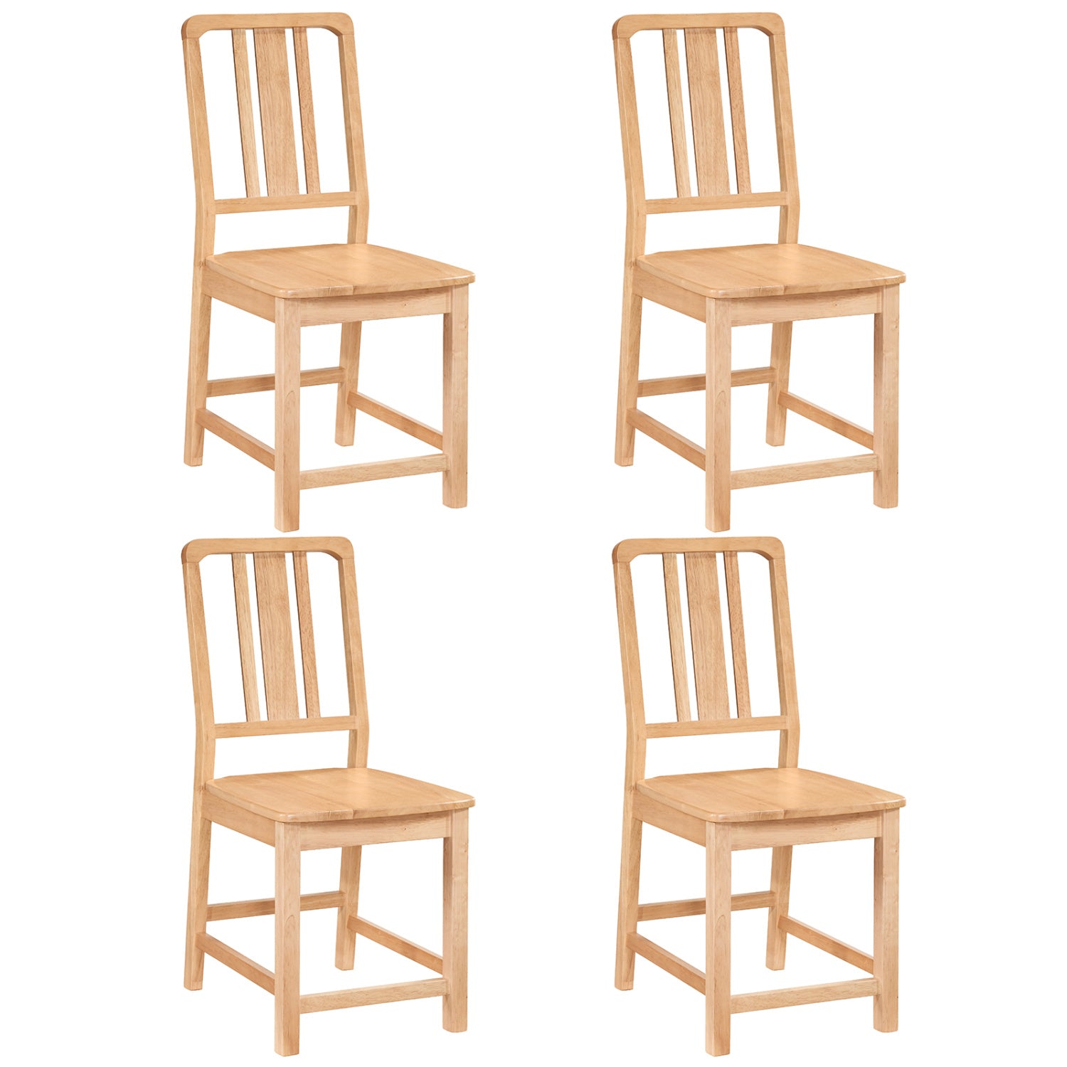 Rubber Wood Dining Chairs Set of 4 with Hollowed Backrest