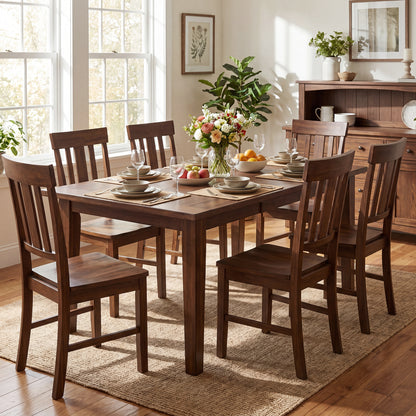 Rubber Wood Dining Chairs Set of 2 with High Slat Backrests