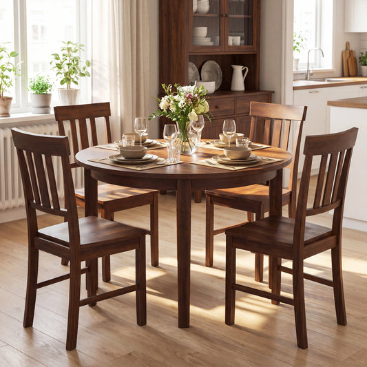 Rubber Wood Dining Chairs Set of 4 with High Slat Backrests