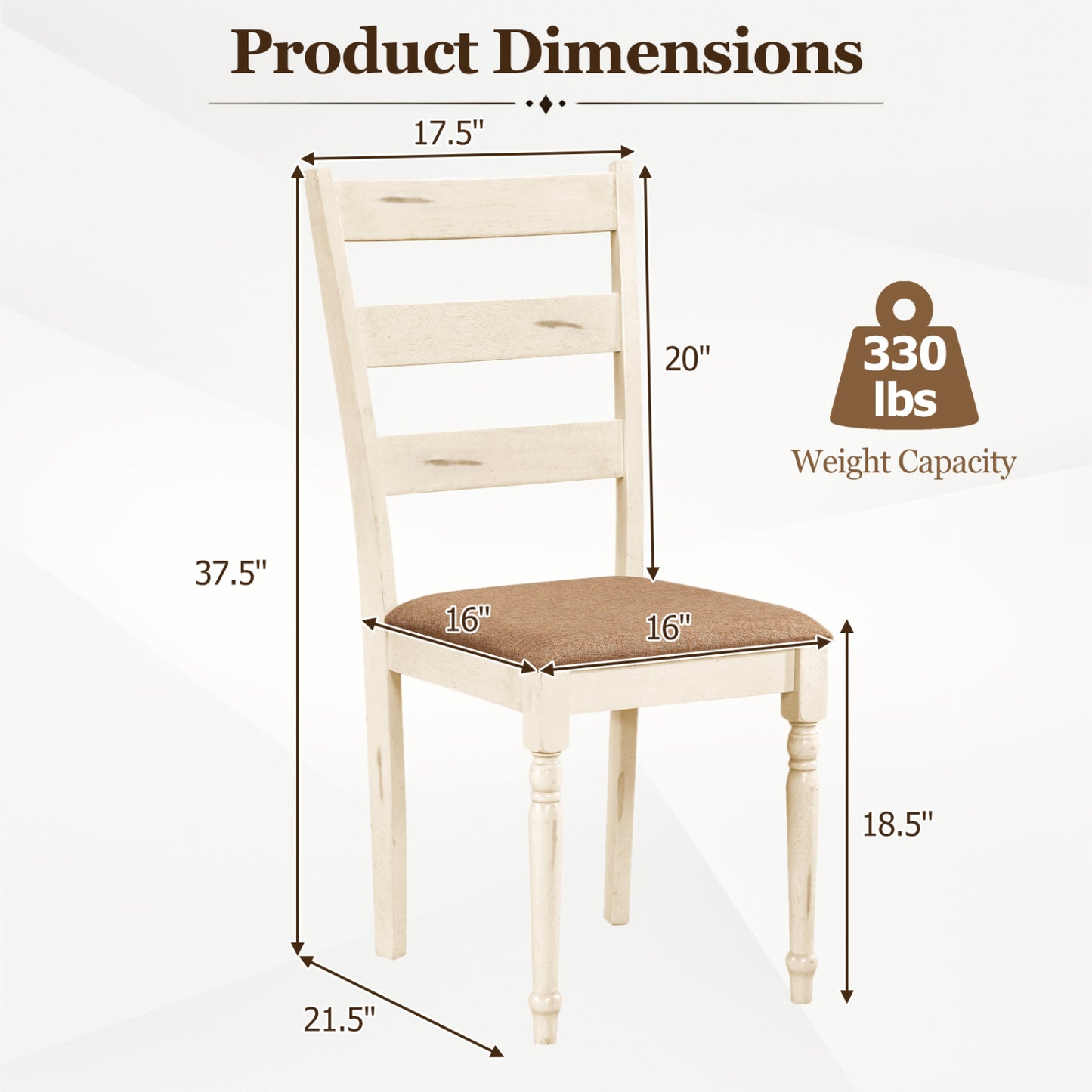 Dining Chairs Set of 4 with Padded Linen Seat & Slatted Back