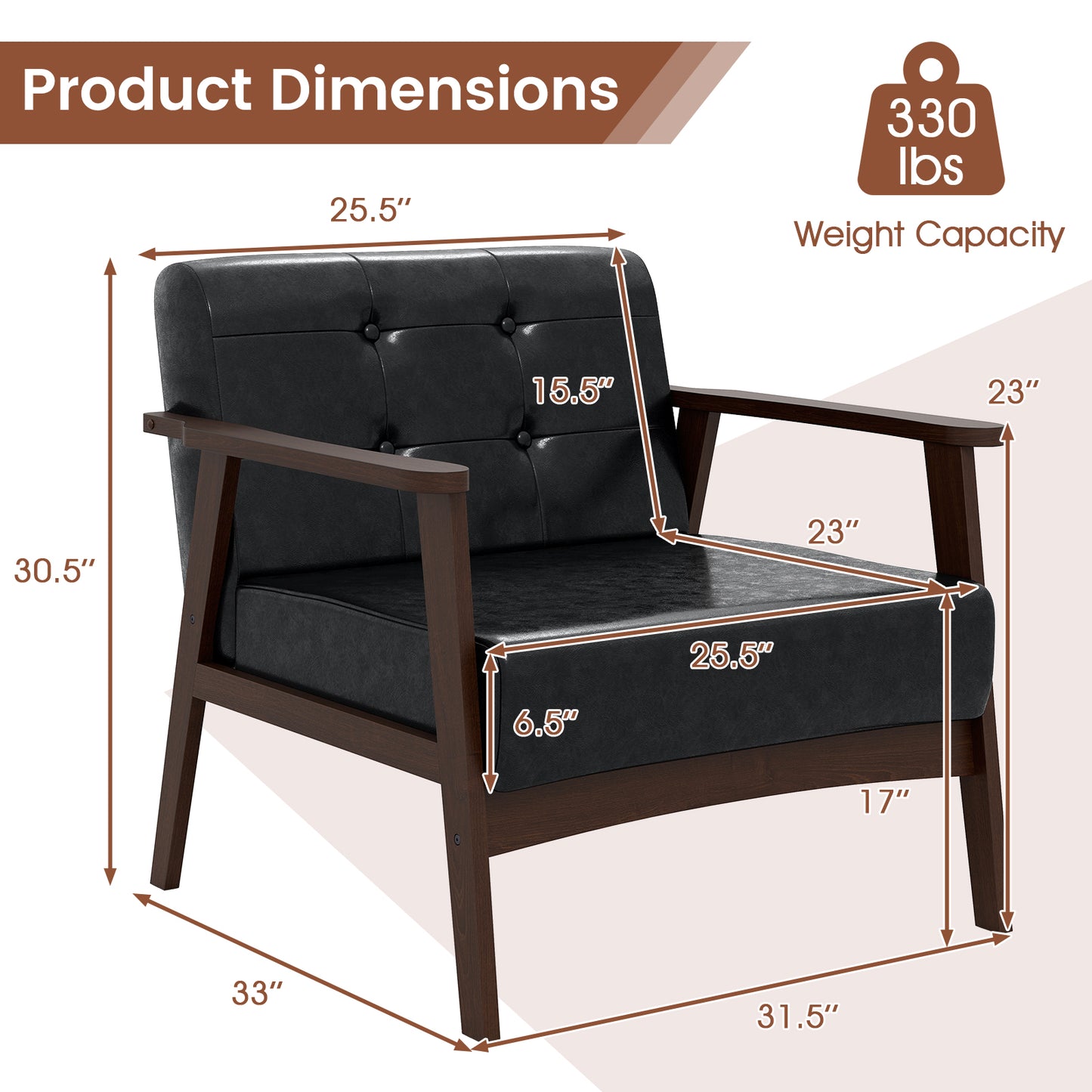 Rubber Wood Frame Accent Chair with Armrest for Living Room-Black