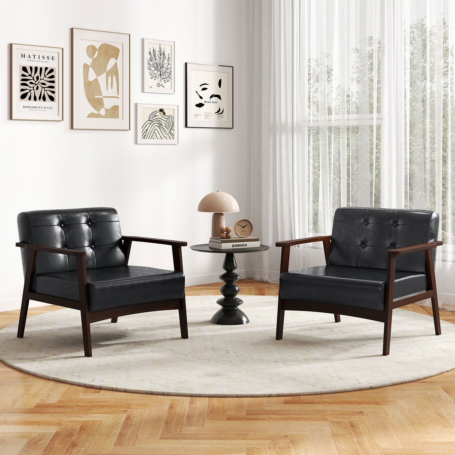 Rubber Wood Frame Accent Chair with Armrest for Living Room-Black