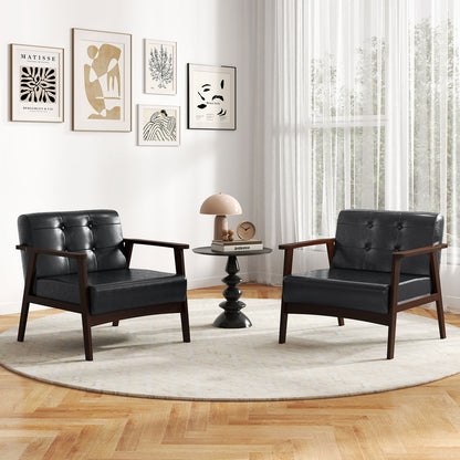 Rubber Wood Frame Accent Chair with Armrest for Living Room-Black
