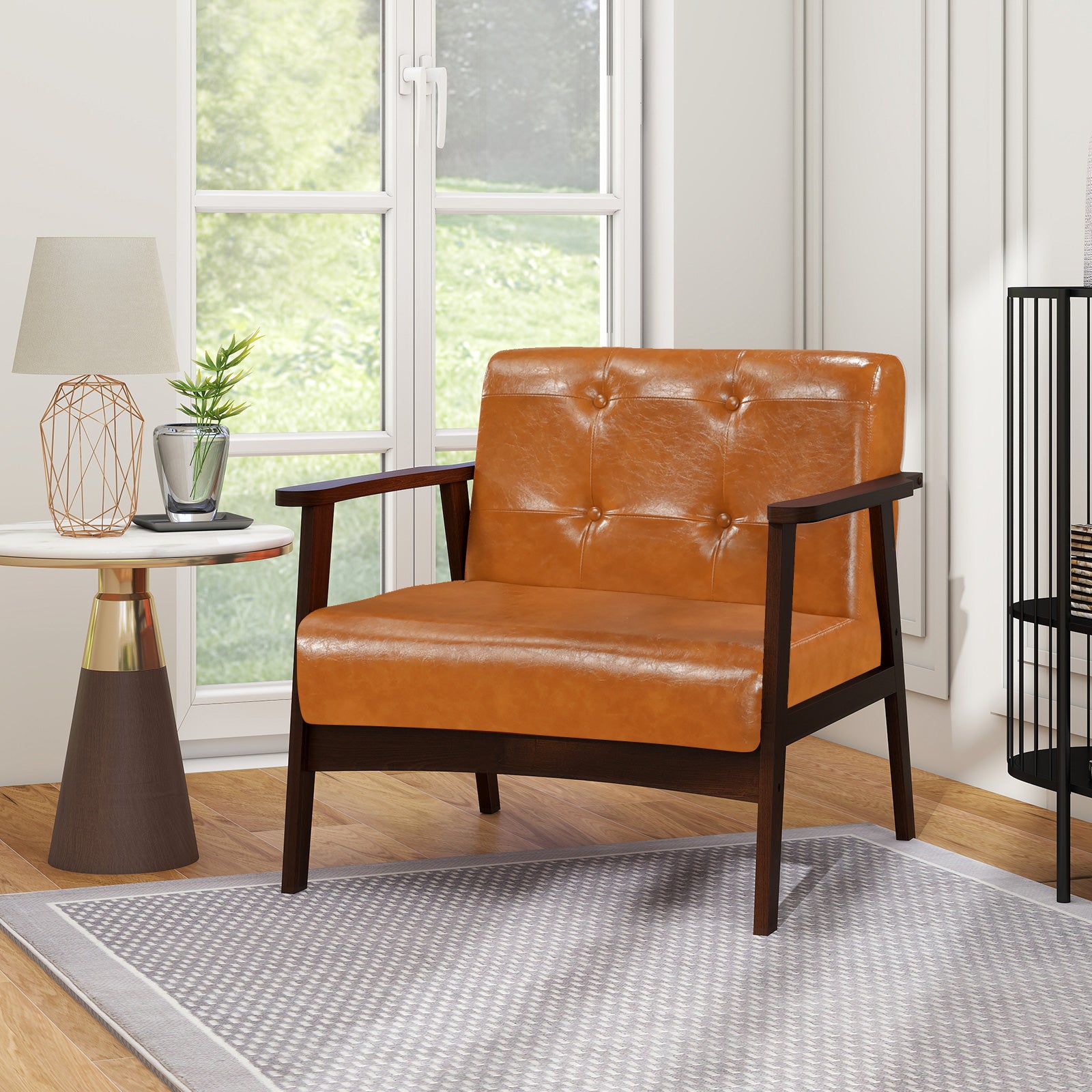Rubber Wood Frame Accent Chair with Armrest for Living Room-Walnut