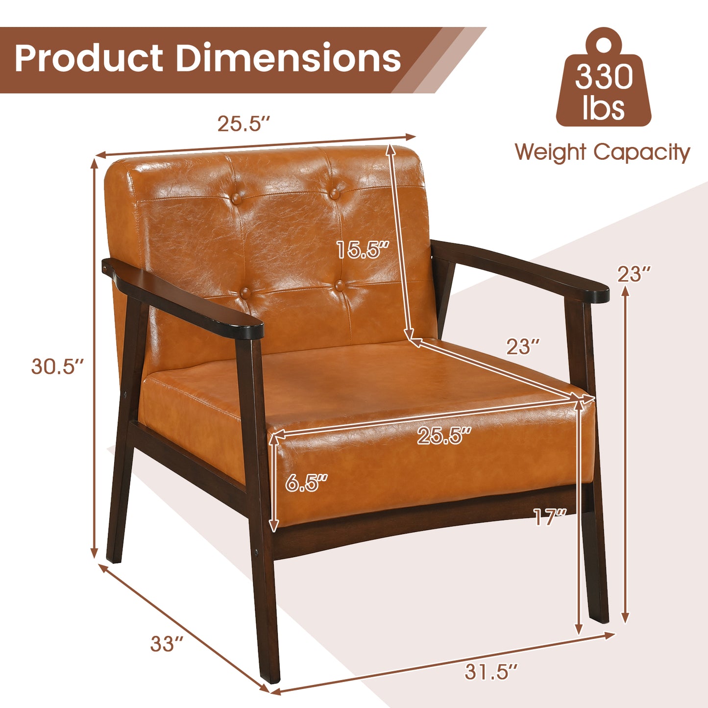 Rubber Wood Frame Accent Chair with Armrest for Living Room-Walnut
