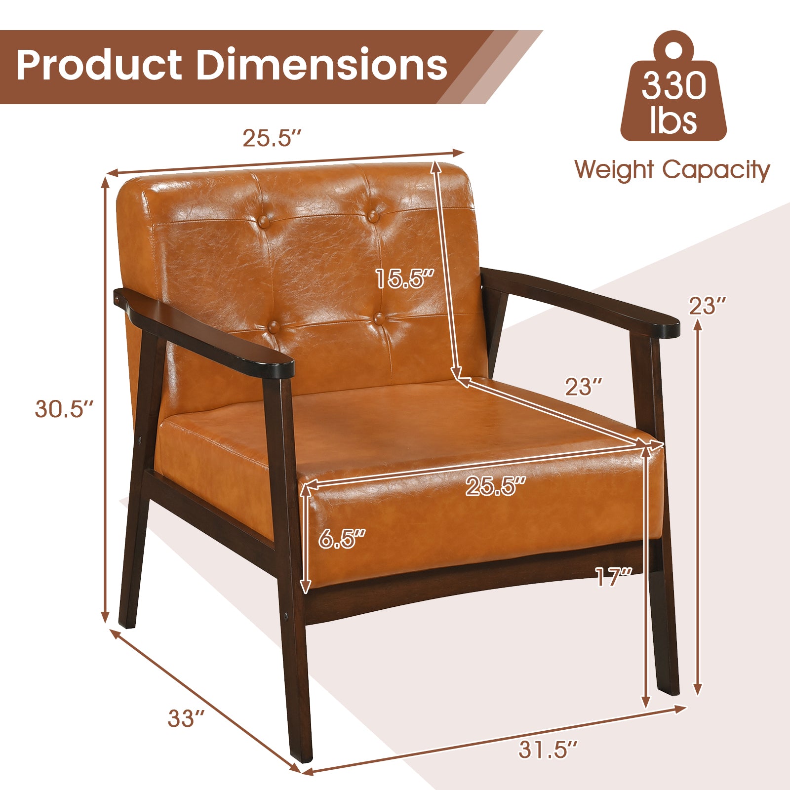 Rubber Wood Frame Accent Chair with Armrest for Living Room-Walnut