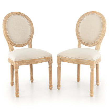 Rubber Wood Kitchen French Dining Chair Set of 2 with Sponge Padding and Round Backrest-Beige